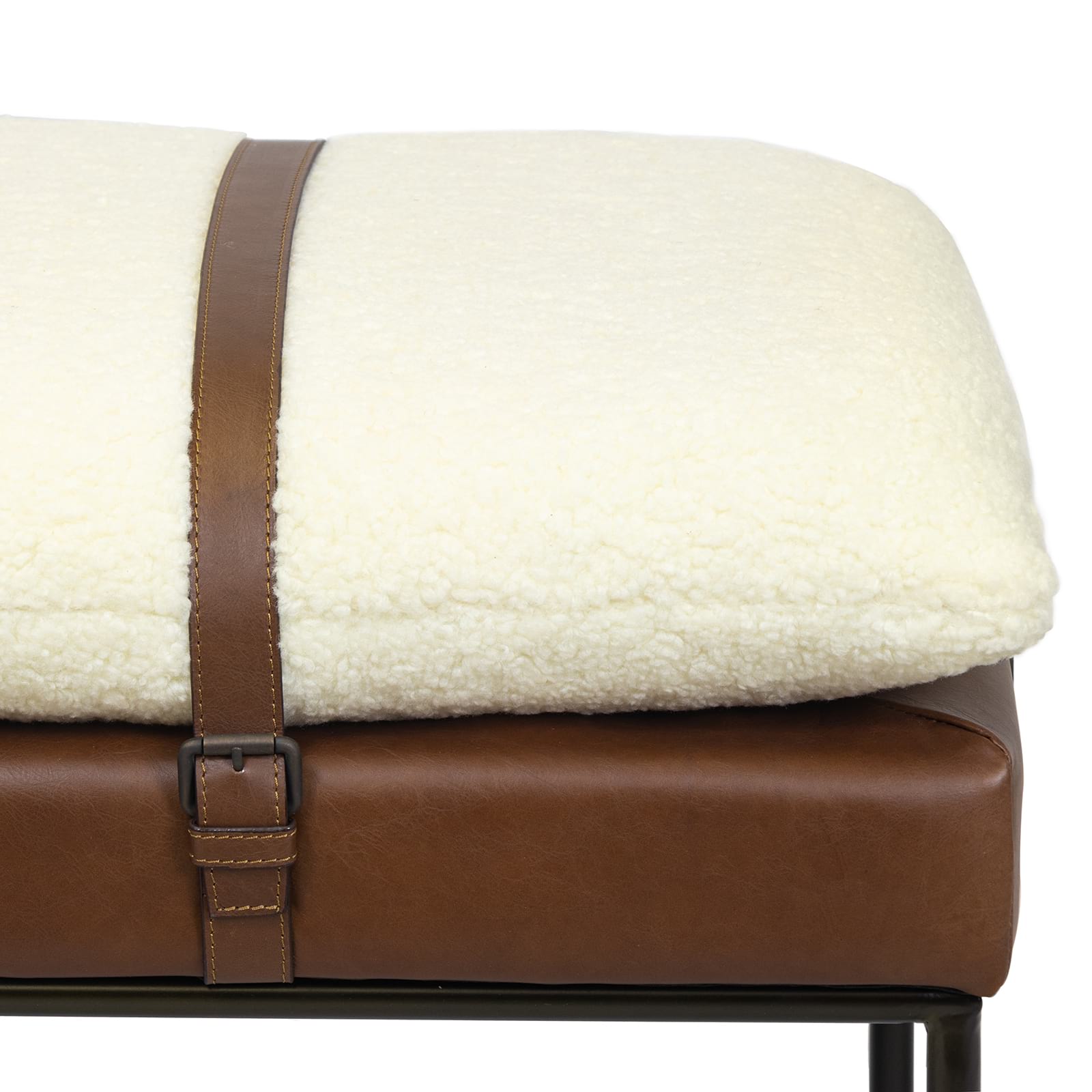 Aspen Leather and Boucle Faux Wool Bench